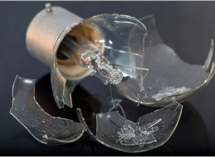 bulb in pieces, blown away